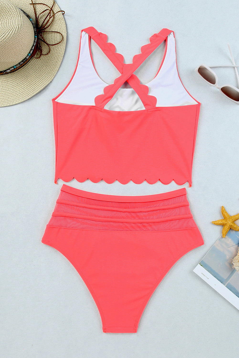 Scalloped Criss Cross High Waist Bikini