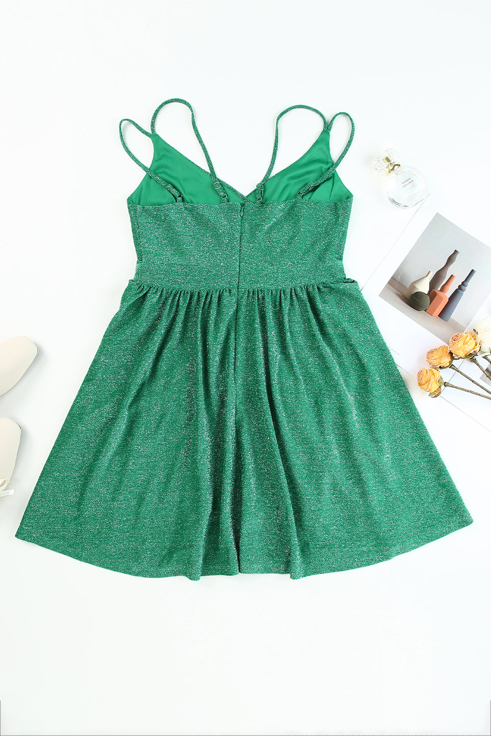 Double Straps Metallic Shining Skater Dress