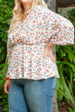 Plus Size Floral Print V Neck Peplum Blouse