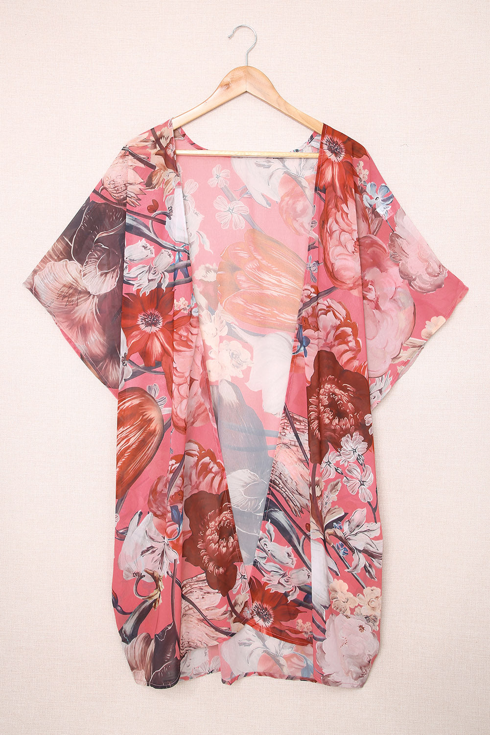 Kimono de plage rose à imprimé floral Boho