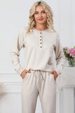 Plus Size Long Sleeve Henley Top Drawstring Pants Outfit