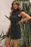 Ruffled Cap Sleeves Button Up Denim Dress