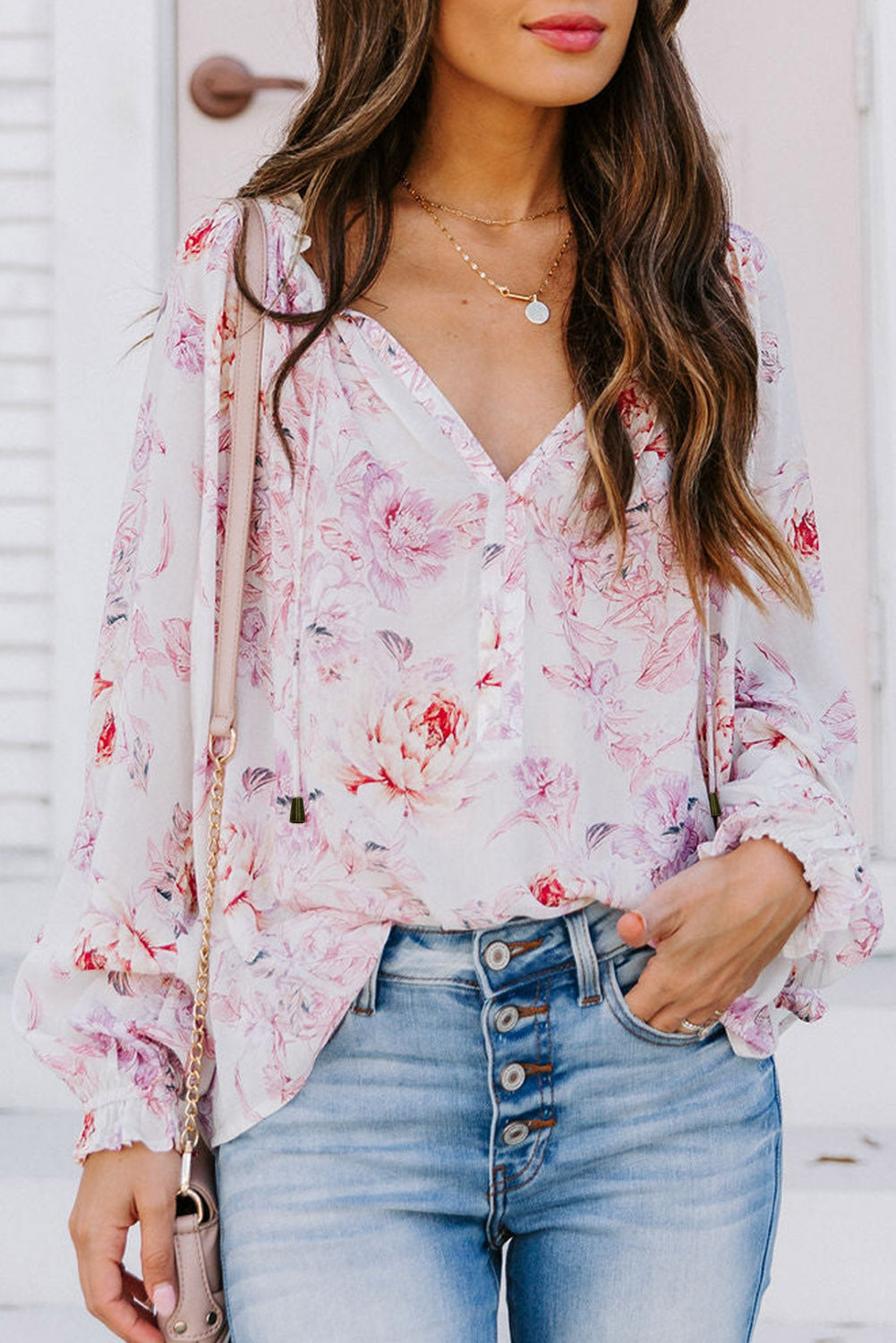 Vibrant Floral Printed Ruffle Trim Blouse