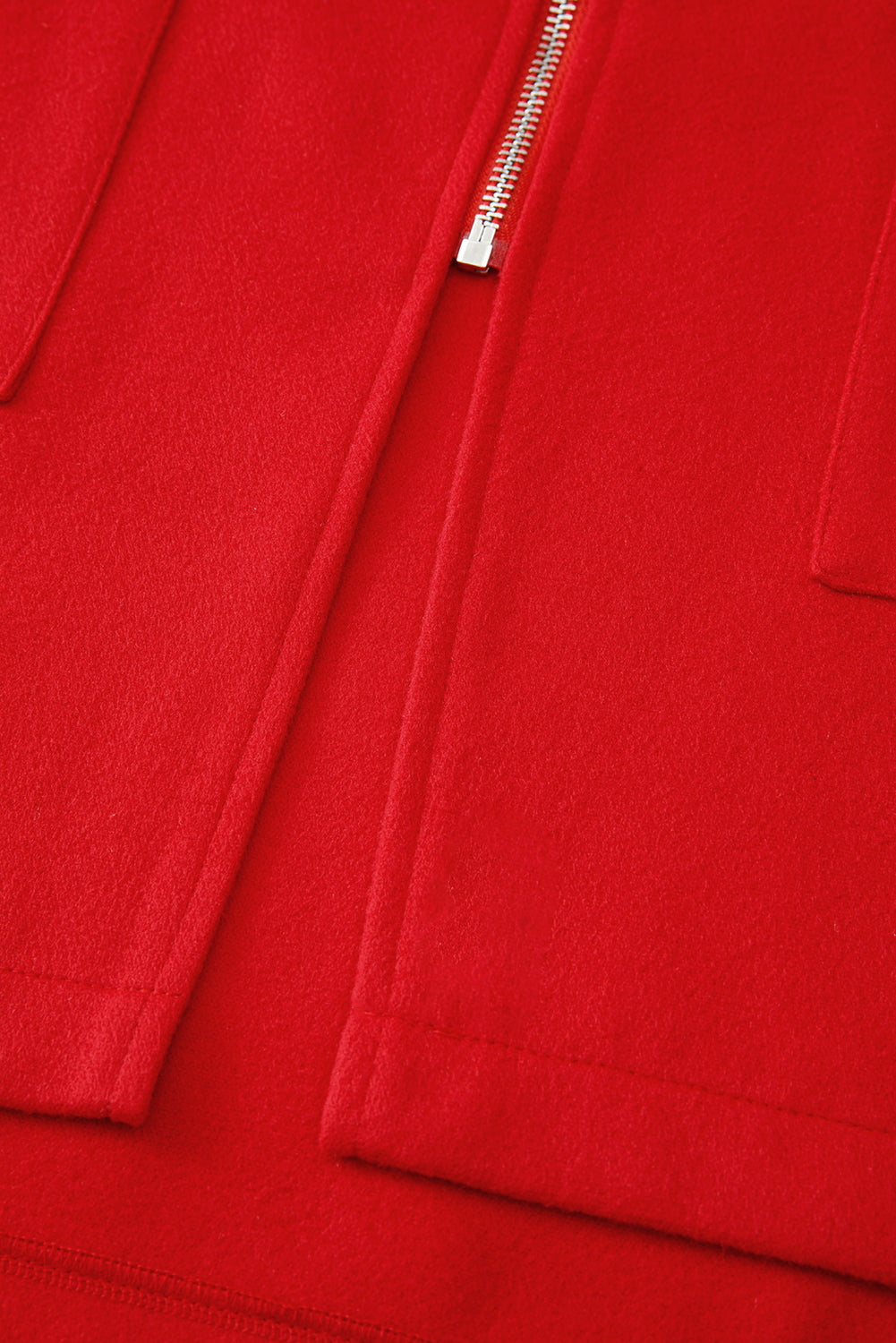 Fiery Red Solid Color Casual Zip up Hooded Coat