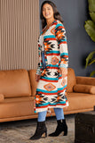 Plus Size Geometric Print Open Front Long Cardigan