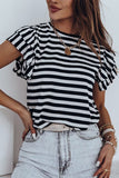 Stripe Print Tiered Ruffled Sleeve Tee