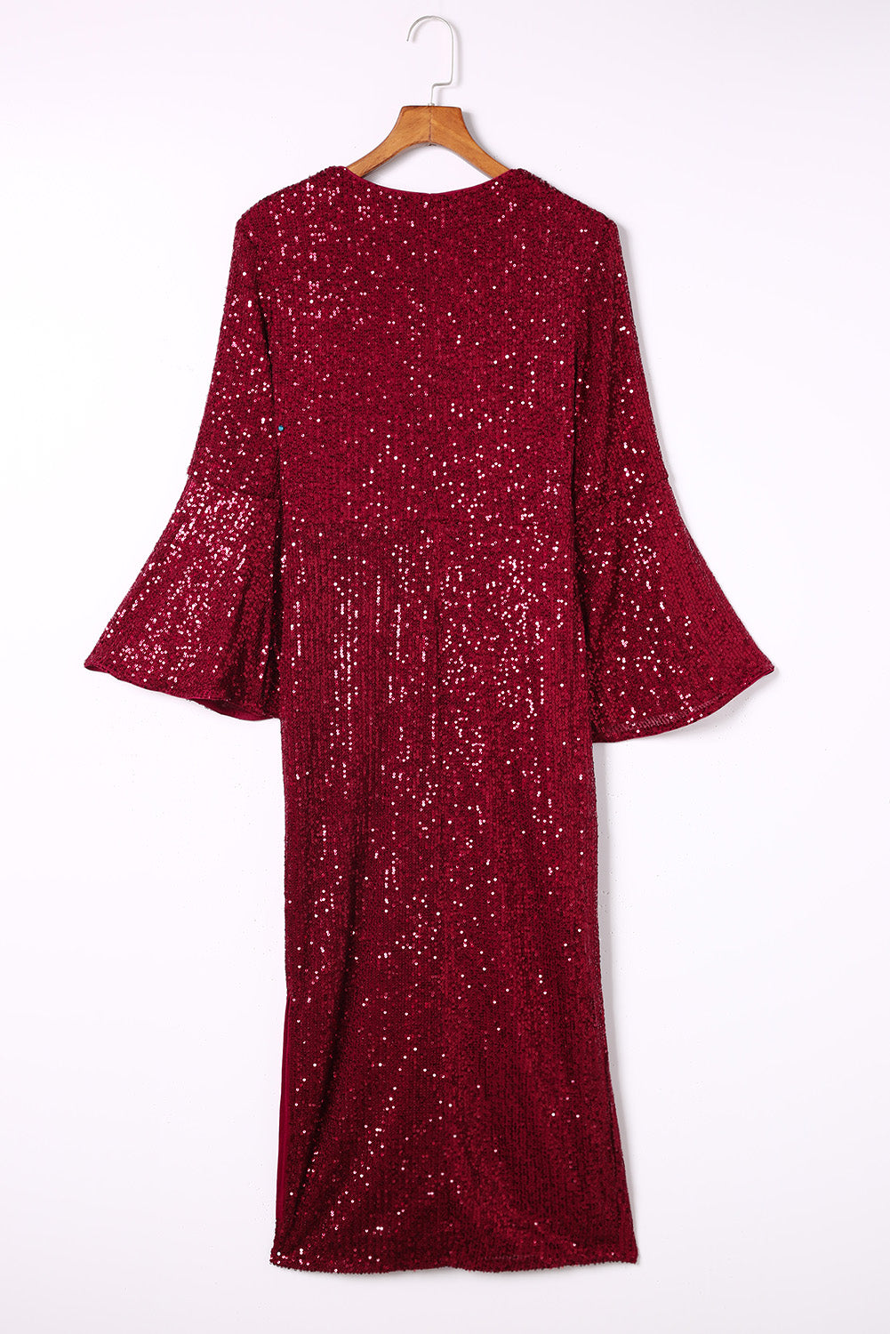 Deep V Neck Bell Sleeve Sequin Dress