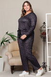 Plus Size Leopard Long Sleeve Henley Top Pajamas Set