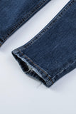 Jean skinny effet vieilli bleu ciel avec braguette zippée et bouton asymétrique