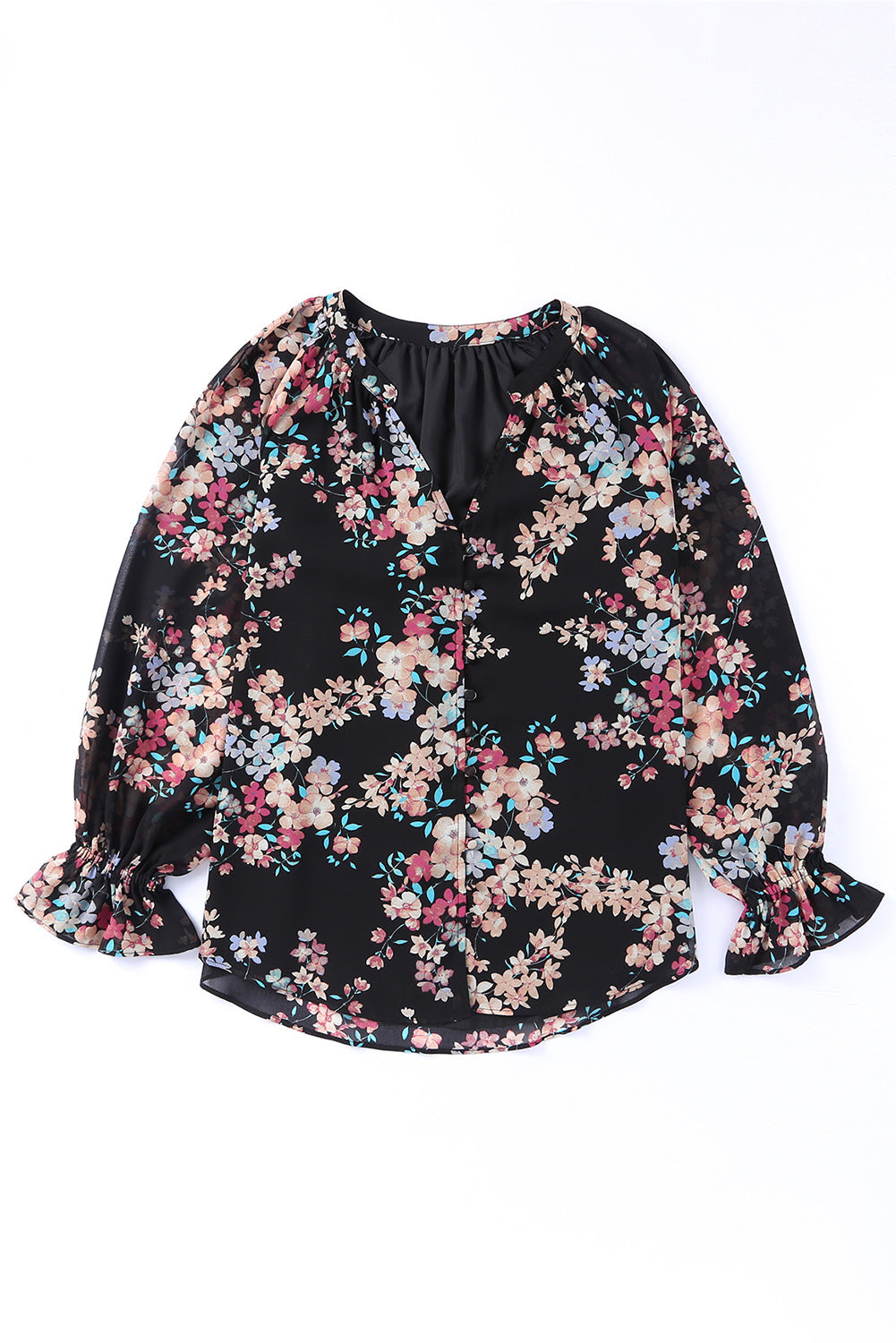 Blouse noire en mousseline à imprimé fleurs sauvages