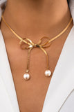 Gold Pearly Bow Plated Collarbone Necklace