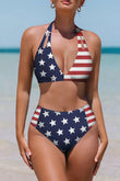 Stars and Stripes Patchwork Flag Pattern Bikini Swimsuit