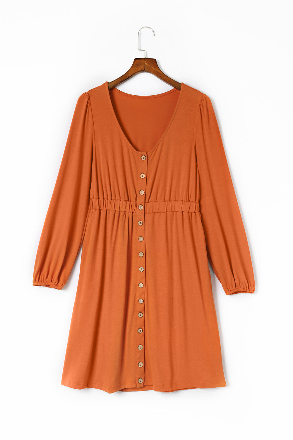 Robe orange boutonnée taille haute à manches longues