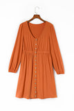 Button Up High Waist Long Sleeve Dress