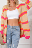 Stripe Printed Ribbed Long Knitted Cardigan