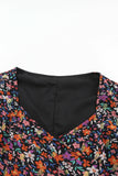 V Neck Bubble Sleeve Floral Blouse