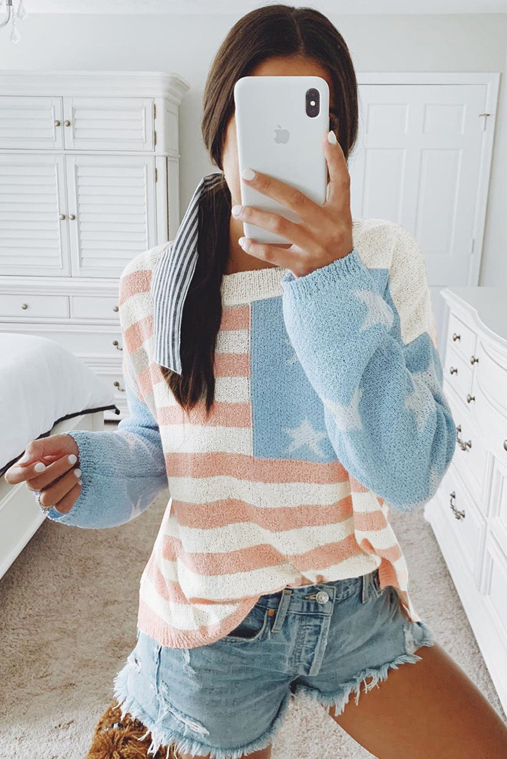 Blue US Flag Print Sweater