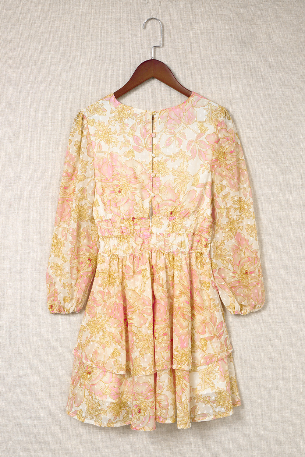 Robe florale jaune à manches longues et col en V