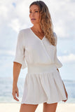 3/4 Sleeves Textured Smocked Drape Beach Dress