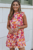 Ruffle Trim Tiered Sleeveless Floral Mini Dress