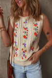 Jet Stream Embroidered Floral Cable Knit Sweater Vest