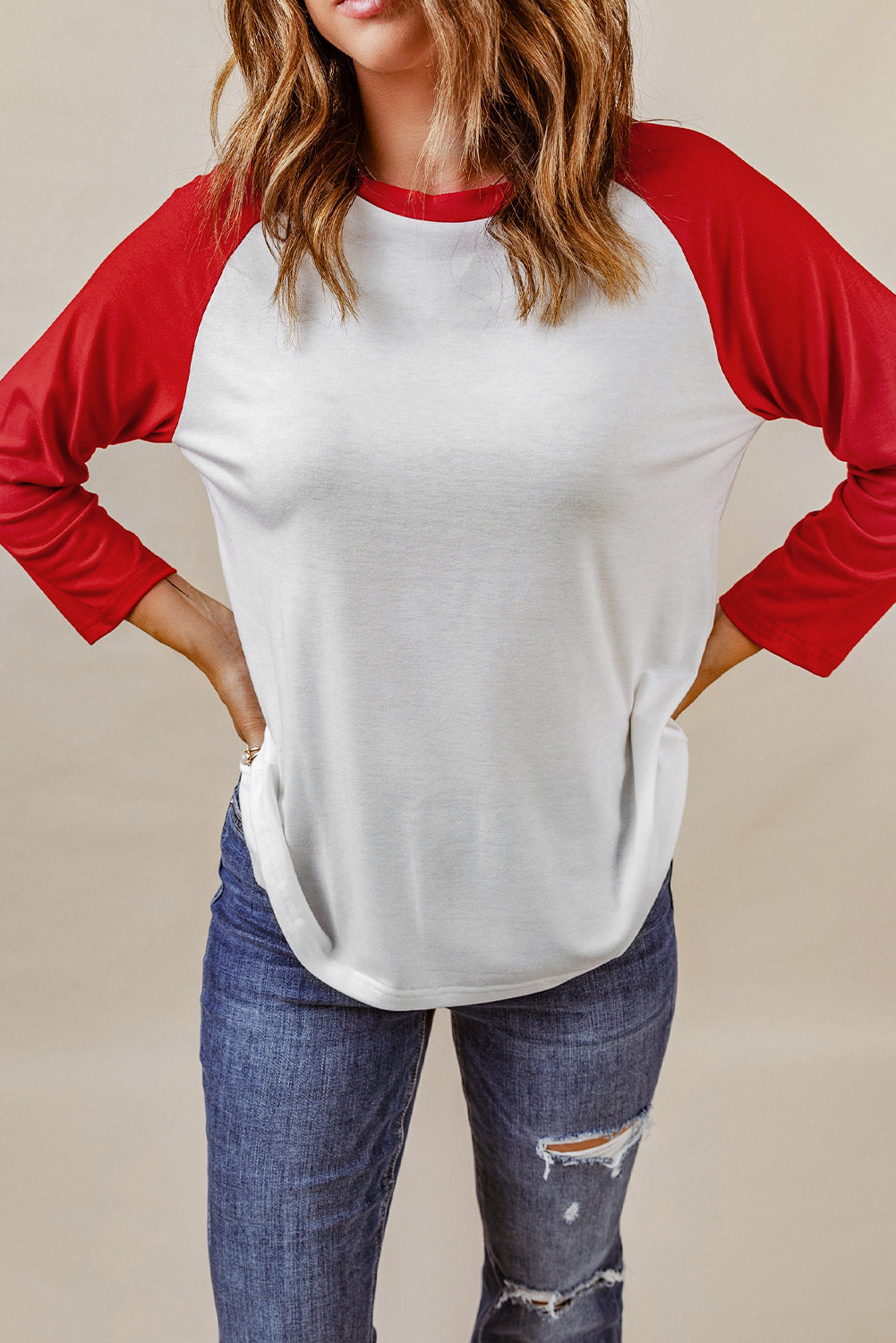 Color Block Raglan Sleeve Pullover Top