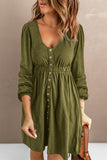 Button Up High Waist Long Sleeve Dress