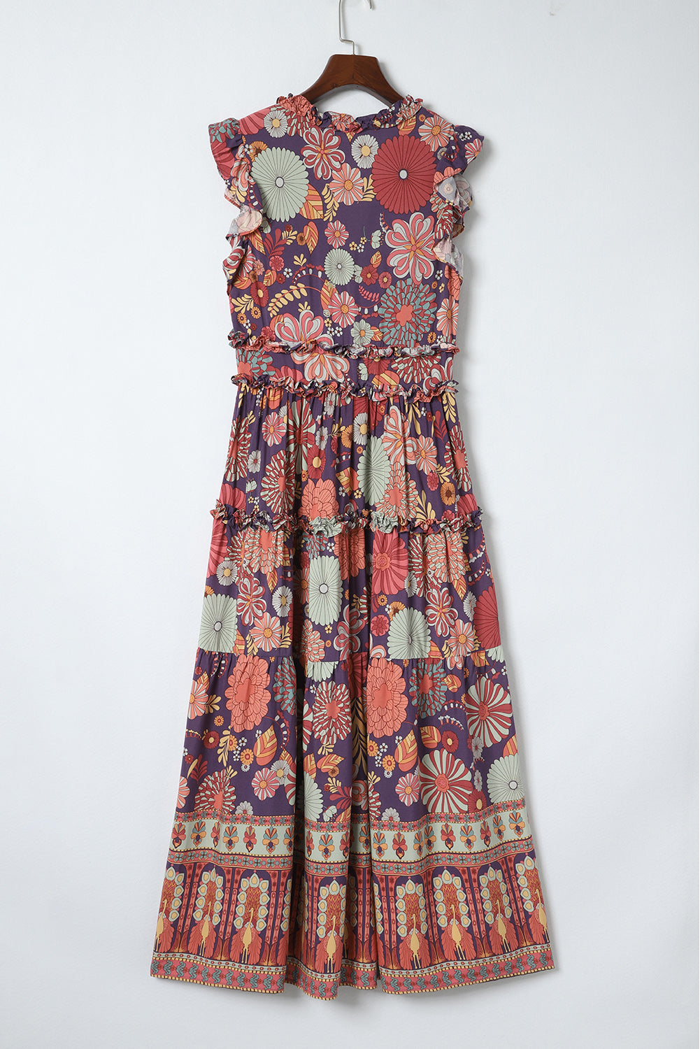 Vintage Ruffle Trim Floral Maxi Dress