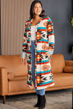 Plus Size Geometric Print Open Front Long Cardigan