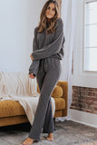 Ribbed Drawstring Waist Hoodie and Pants Set