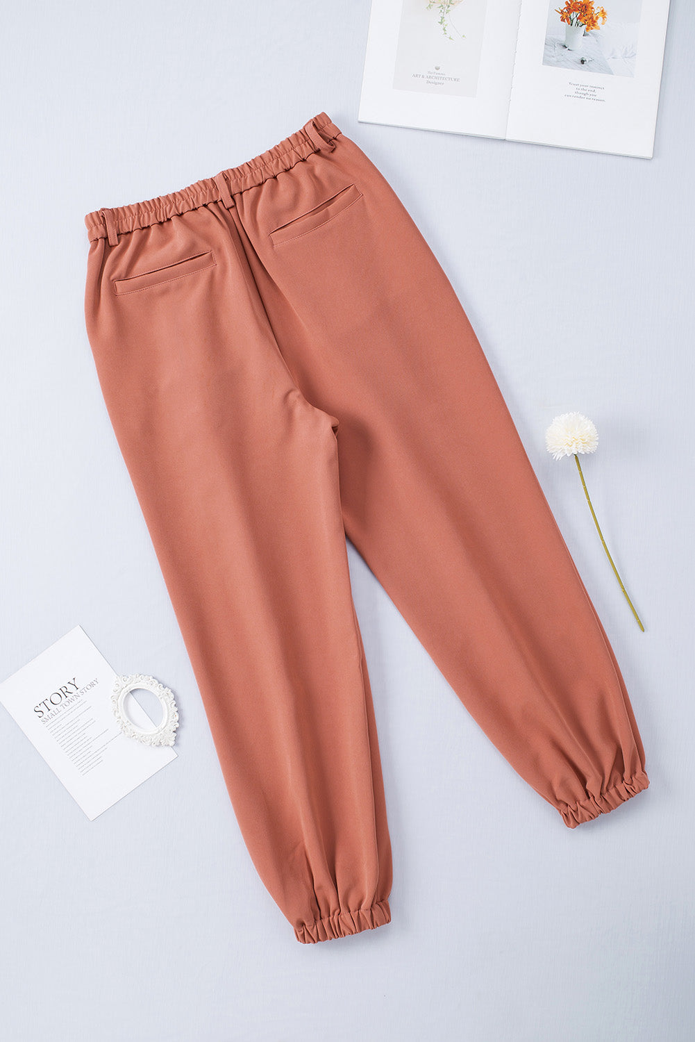 Pantalon de jogging taille haute orange avec poches, longueur cheville