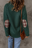 Geometric Texture Plaid Trim Sweatshirt