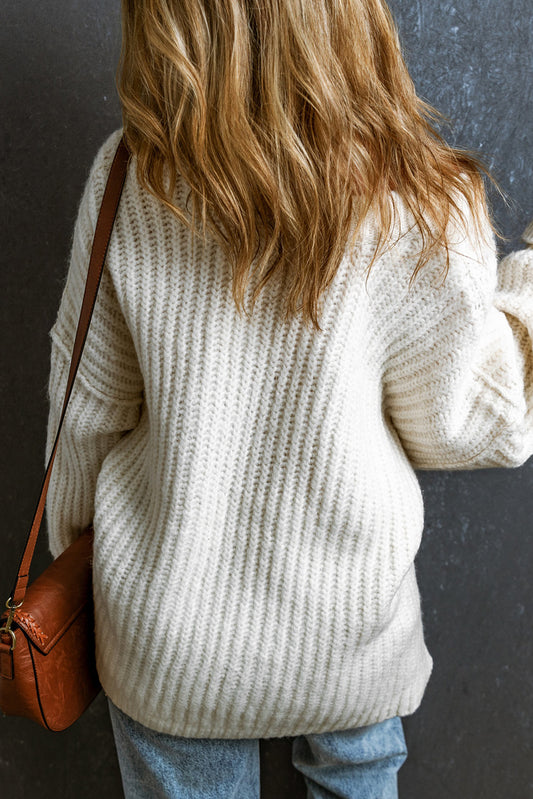 Ribbed Knit Round Neck Slouchy Chunky Sweater