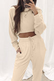 Ribbed Long Sleeve Drawstring Pants Set