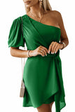 Asymmetric Bubble Sleeve Twist Knot Wrap Dress