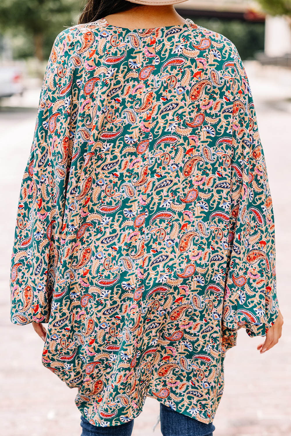 Paisley Floral Print Open Front Flowy Kimono