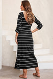 Khaki Stripe Print Open Back Sleeveless Maxi Dress with Slits