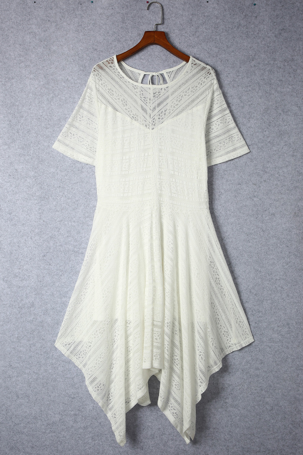 Plus Size Lace Striped Texture Handkerchief Hem Dress