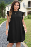 Black Keyhole Back Ruffled Plus Shift Dress