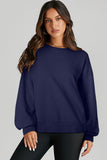 Parchment Solid O Neck High Low Hem Pullover Sweatshirt