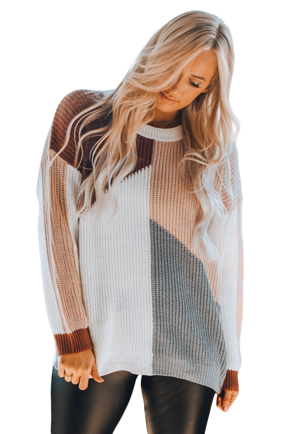 Loose Fit Color Block Knit Sweater