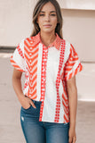 Geometric Striped Buttoned Short Sleeve Shirt