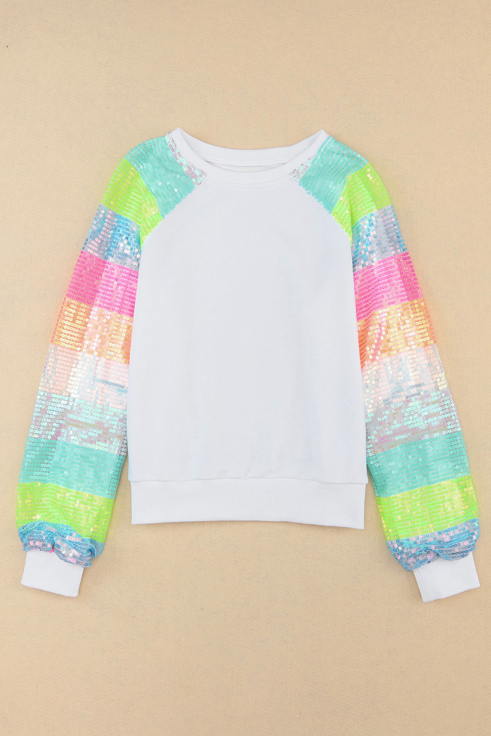 Sequin Color Block Raglan Sleeve Pullover Sweatshirt