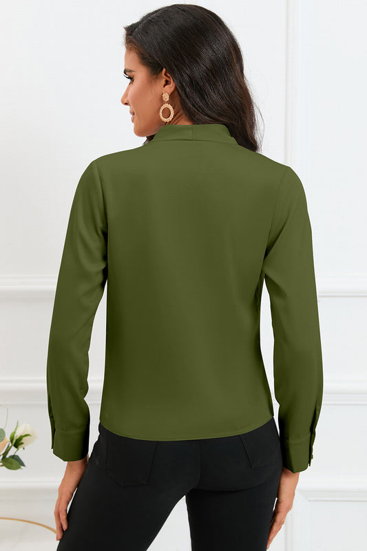 Solid Wrap V Neck Long Sleeve Top