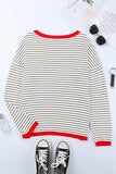 Contrast Trimmed Striped Drop Shoulder Sweater