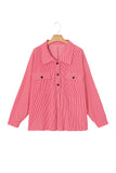 Pink Plus Size Ribbed Pocketed Long Sleeve Henley Top