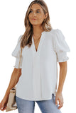 Solid Color Half Sleeve V Neck Blouse