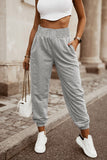 Pantalon de jogging taille haute smocké gris 