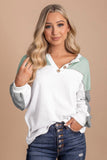 Button Decor Exposed Seam Color Block Top