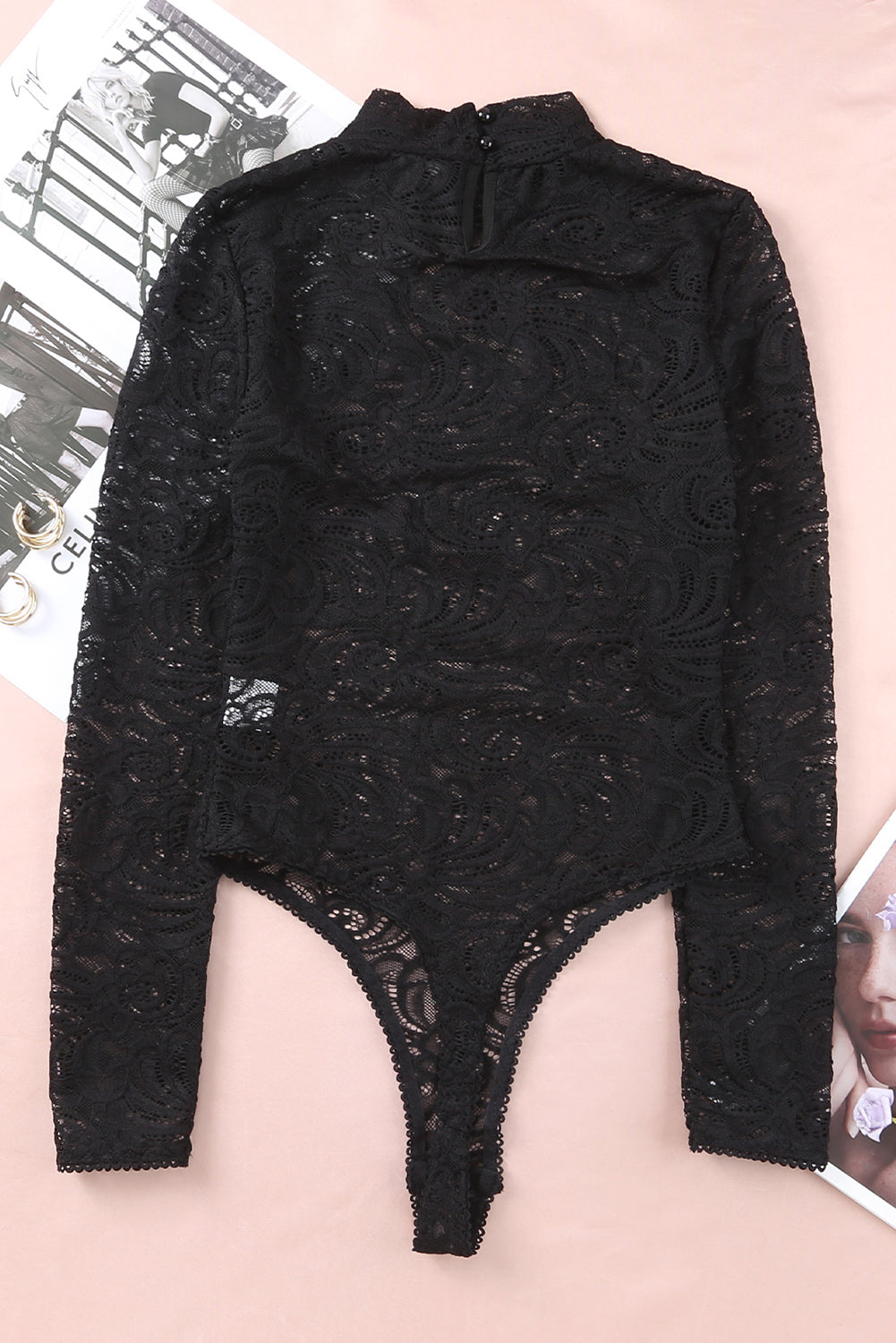 Long Sleeve High Neck Skinny Lace Bodysuit